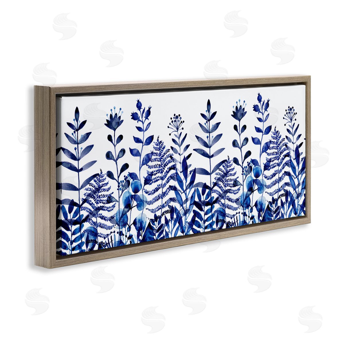 Maria Over Blue Sprouting Botanical Herbs Brown Floating Frame Canvas Wall Art Print