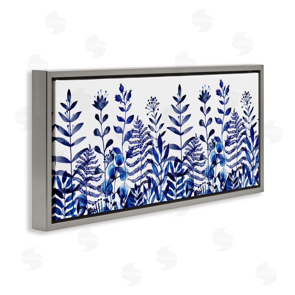 Maria Over Blue Sprouting Botanical Herbs Gray Floating Frame Canvas Wall Art Print