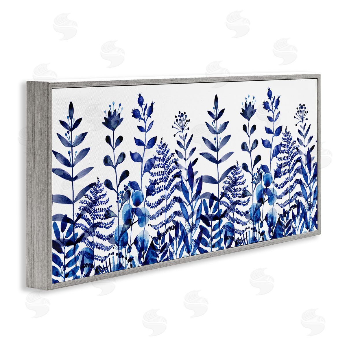 Maria Over Blue Sprouting Botanical Herbs Gray Framed Glicee Wall Art Print