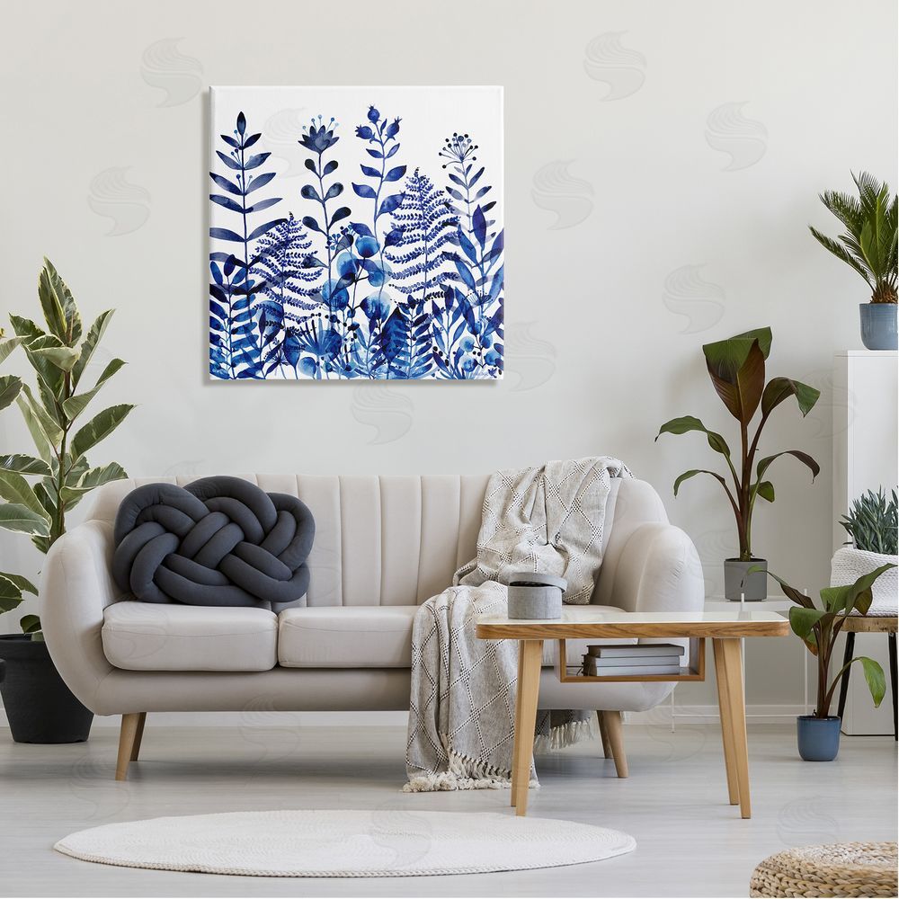 Maria Over Blue Fern Sprouts Nature Plants Canvas Wall Art in Room
