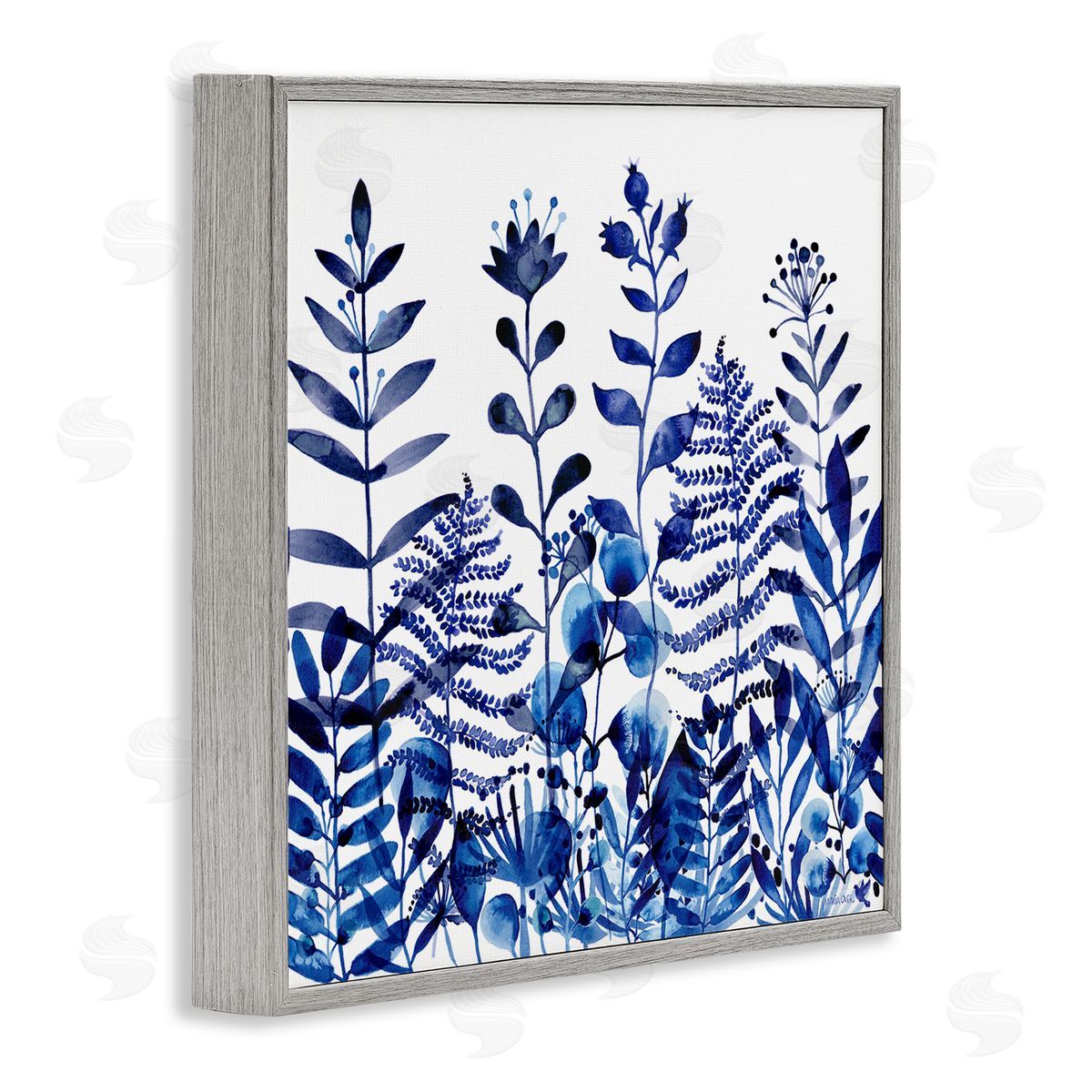 Maria Over Blue Fern Sprouts Nature Plants Gray Framed Glicee Wall Art Print