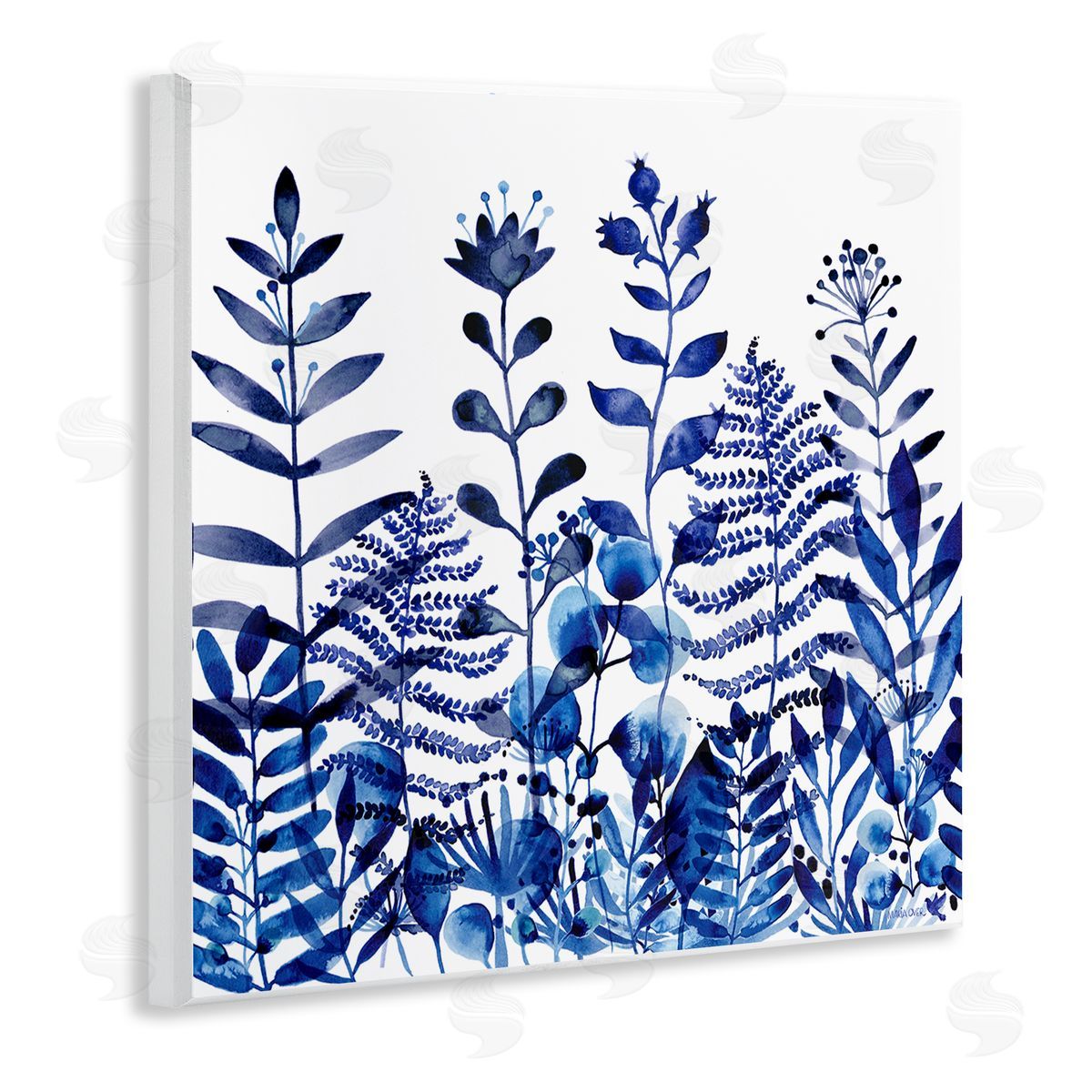 Maria Over Blue Fern Sprouts Nature Plants Wooden Wall Plaque Art Print