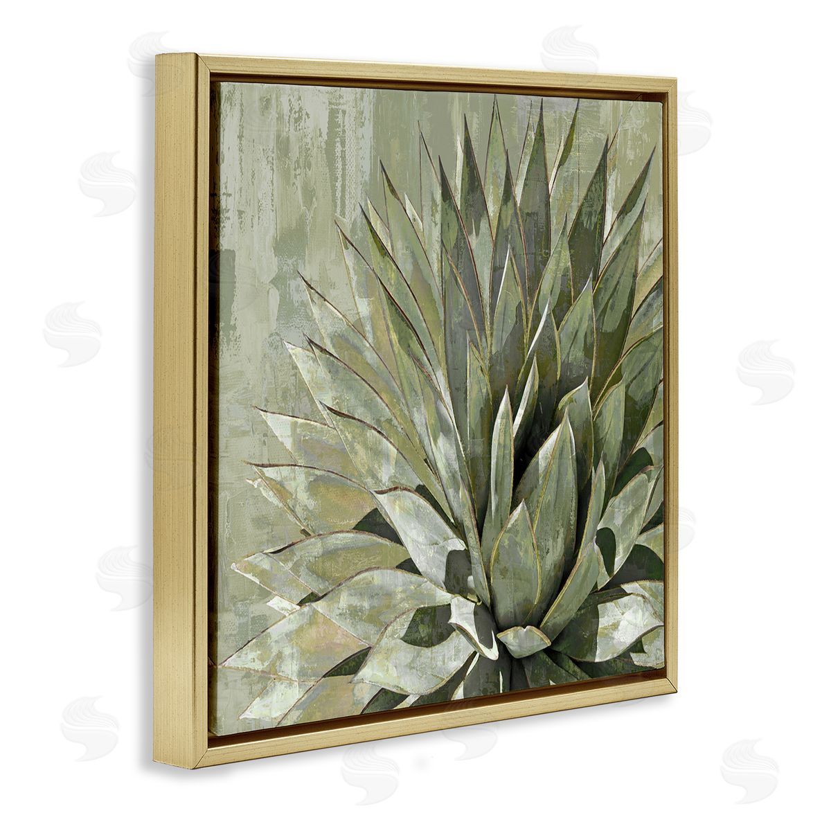 Lindsay Benson Green Botanical Abstract Leaves Gold Floating Frame Canvas Wall Art Print