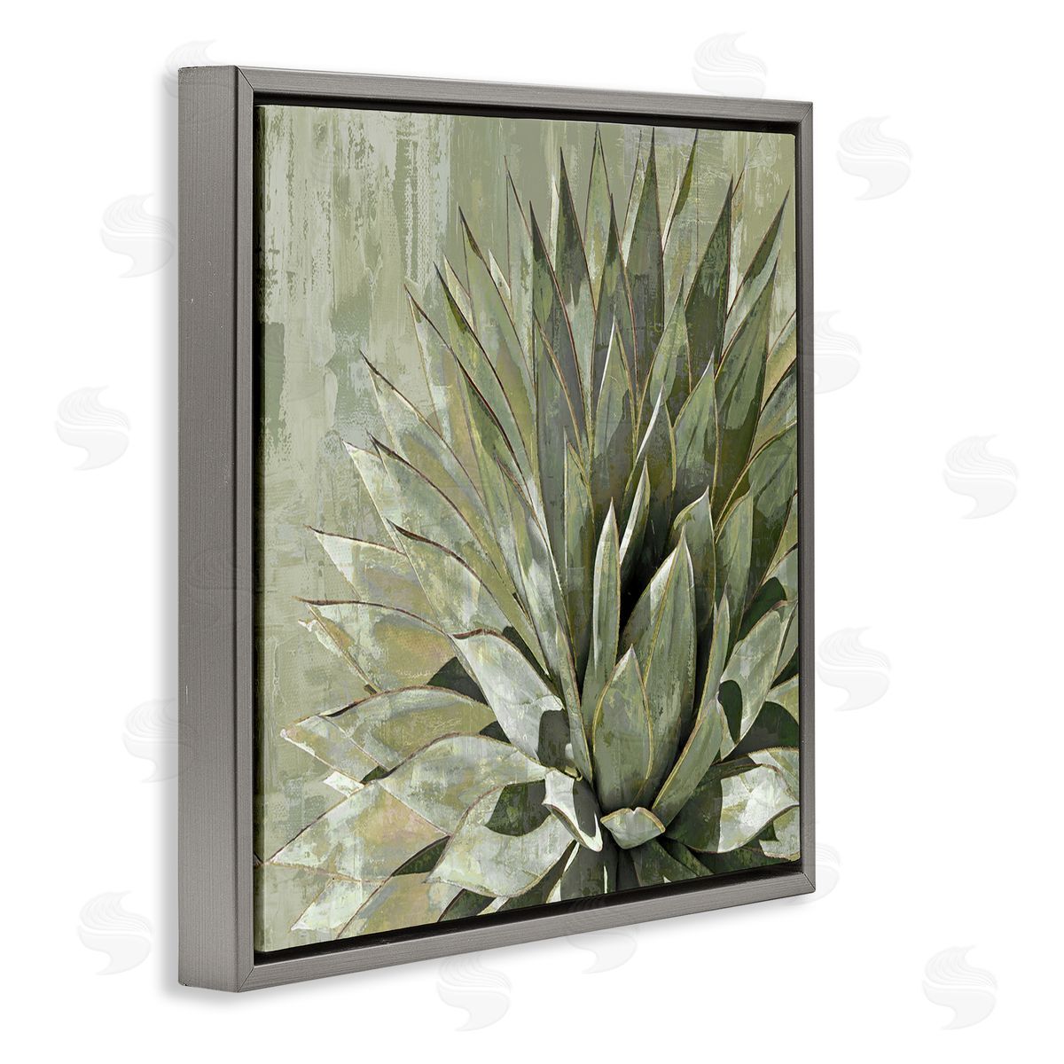 Lindsay Benson Green Botanical Abstract Leaves Gray Floating Frame Canvas Wall Art Print