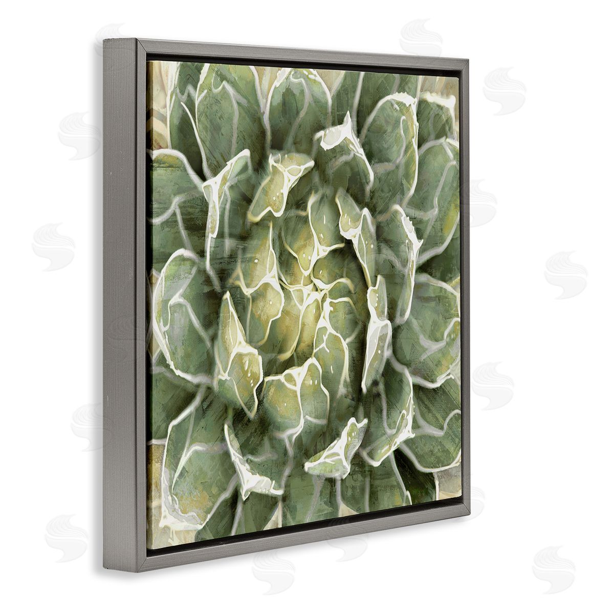 Lindsay Benson Green Botanical Plant Leaves Gray Floating Frame Canvas Wall Art Print