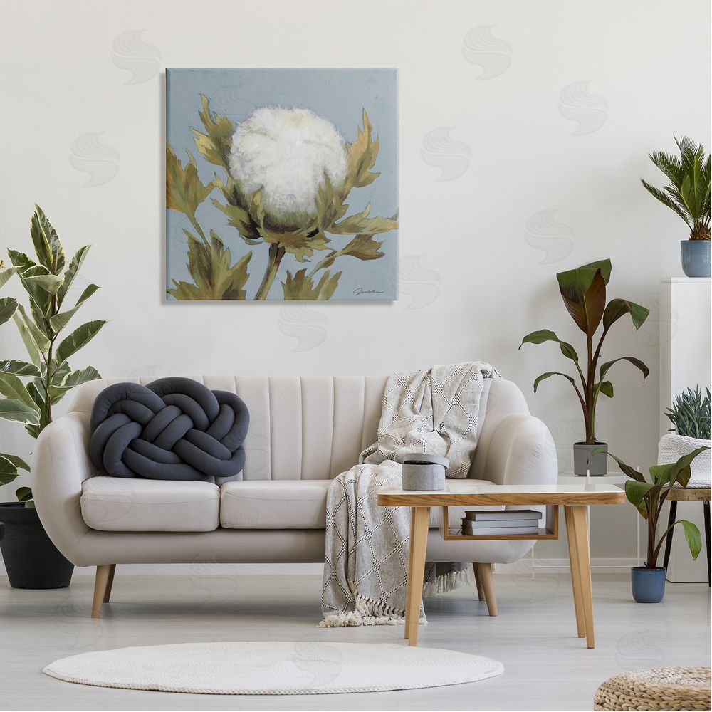 Liz Jardine Cotton Flower Blooming Nature Canvas Wall Art in Room