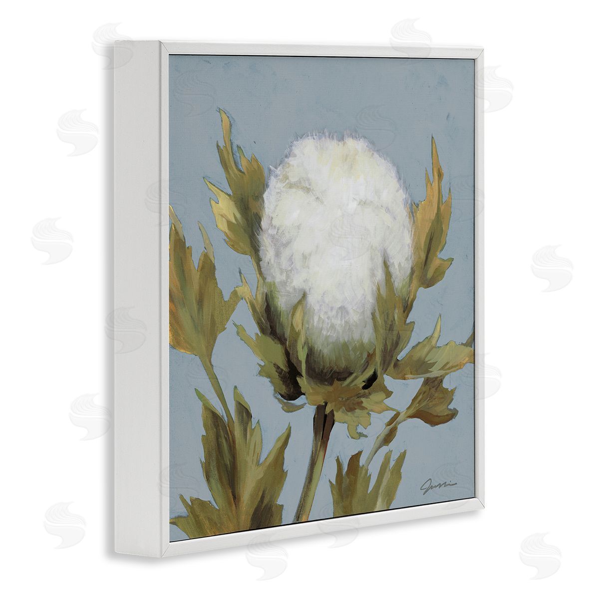 Liz Jardine Cotton Flower Blooming Nature White Framed Glicee Wall Art Print