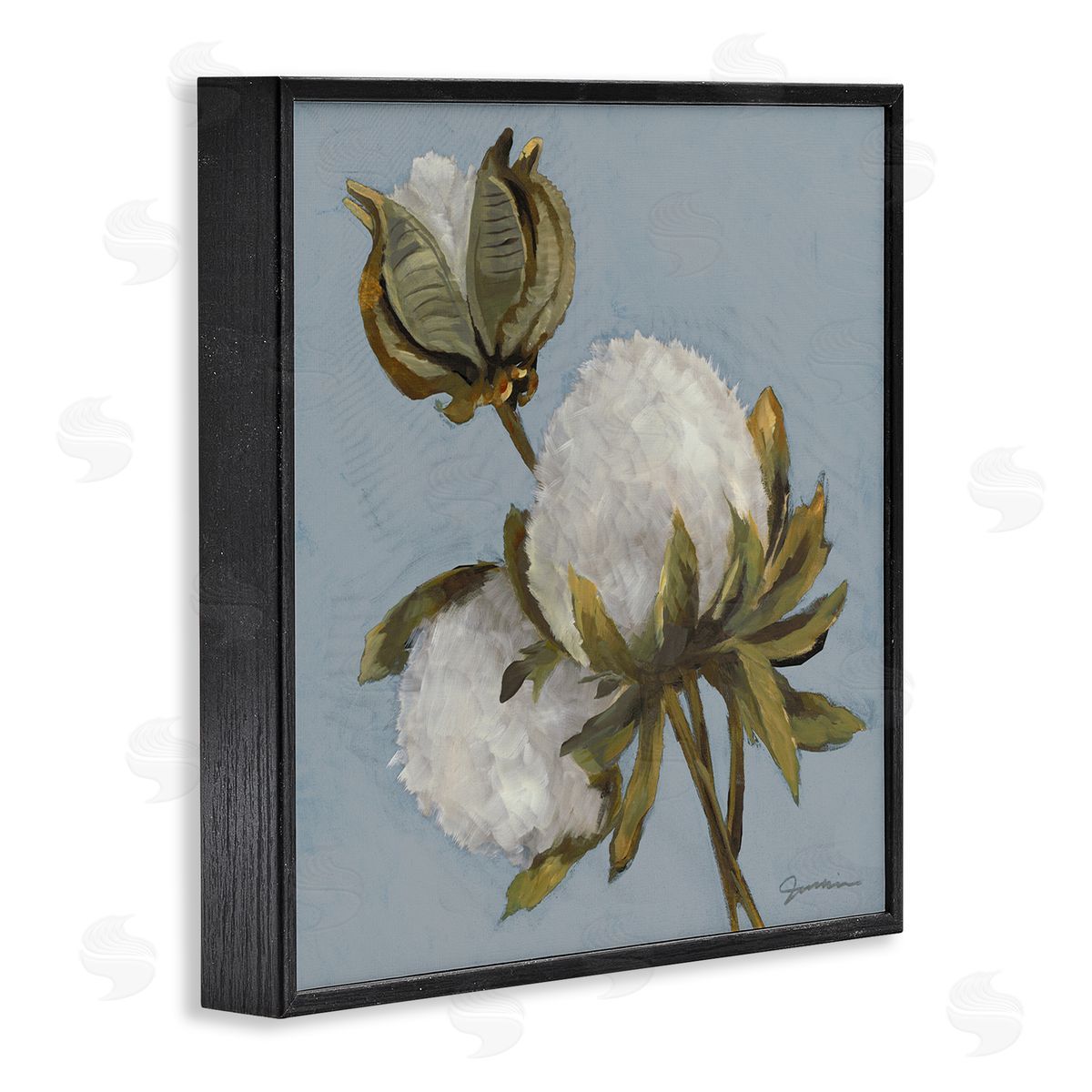 Liz Jardine Cotton Flower Blooms Painting Black Framed Glicee Wall Art Print