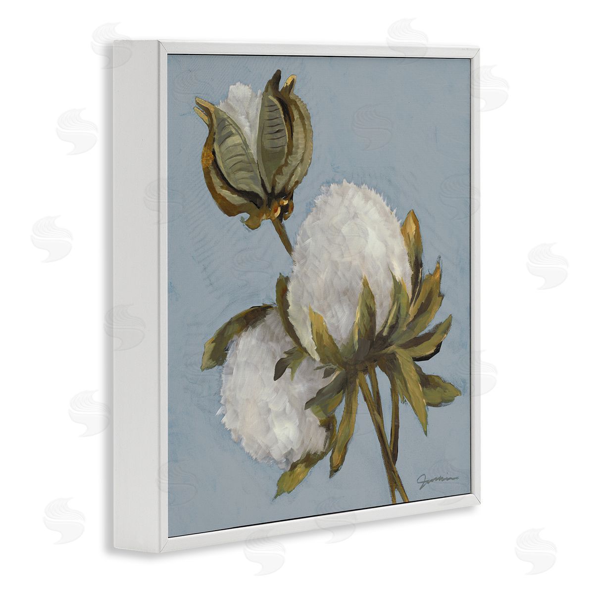 Liz Jardine Cotton Flower Blooms Painting White Framed Glicee Wall Art Print