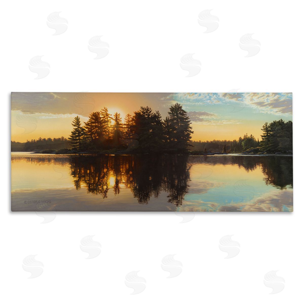 Derek Wicks Island Lake Landscape Sunset Stretched Canvas Wall Art Print