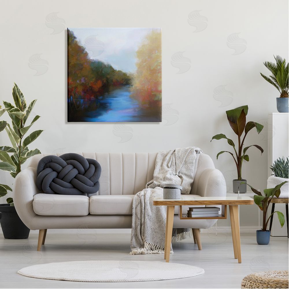 Lisa Ridgers Flowing River Nature Trees Foliage Canvas Wall Art in Room