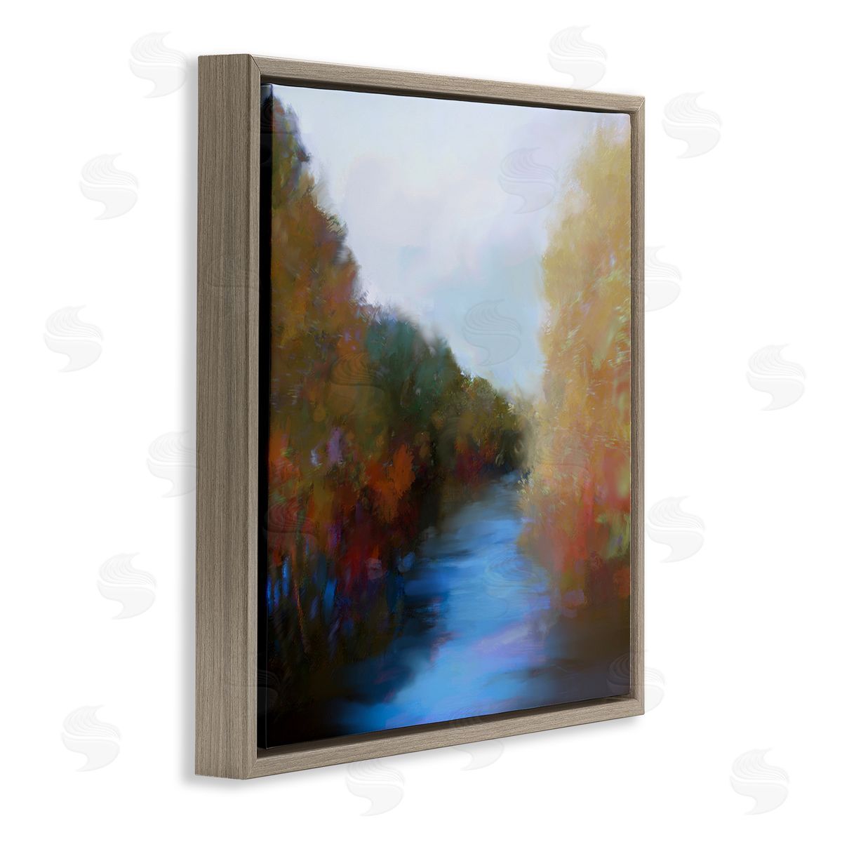 Lisa Ridgers Flowing River Nature Trees Foliage Brown Floating Frame Canvas Wall Art Print