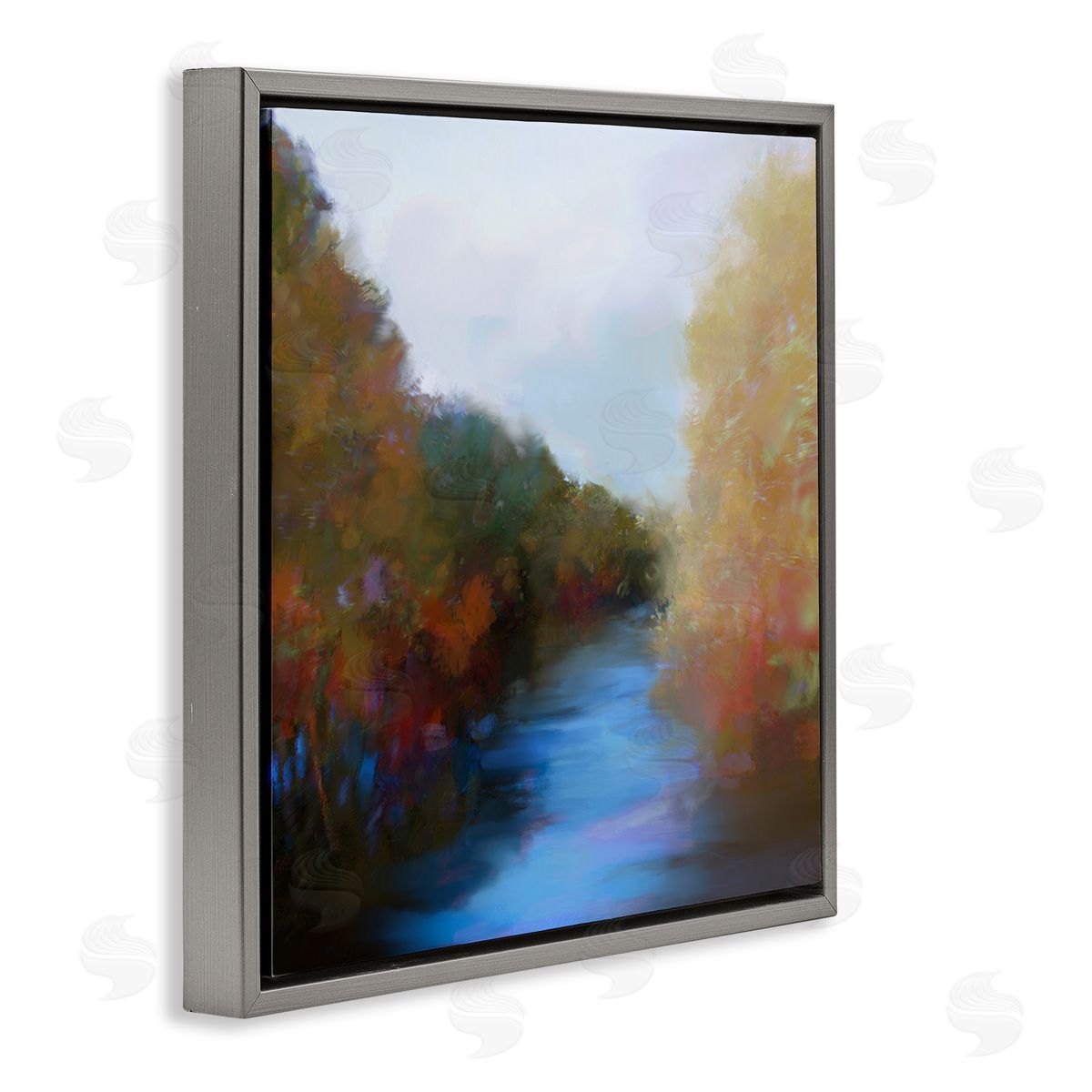 Lisa Ridgers Flowing River Nature Trees Foliage Gray Floating Frame Canvas Wall Art Print