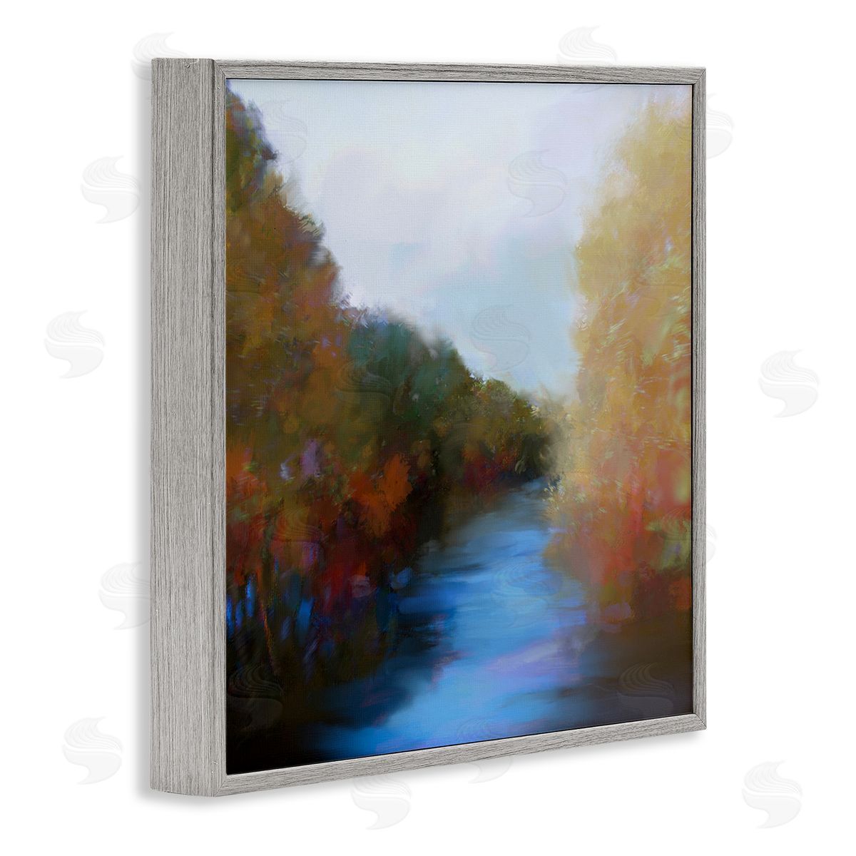 Lisa Ridgers Flowing River Nature Trees Foliage Gray Framed Glicee Wall Art Print