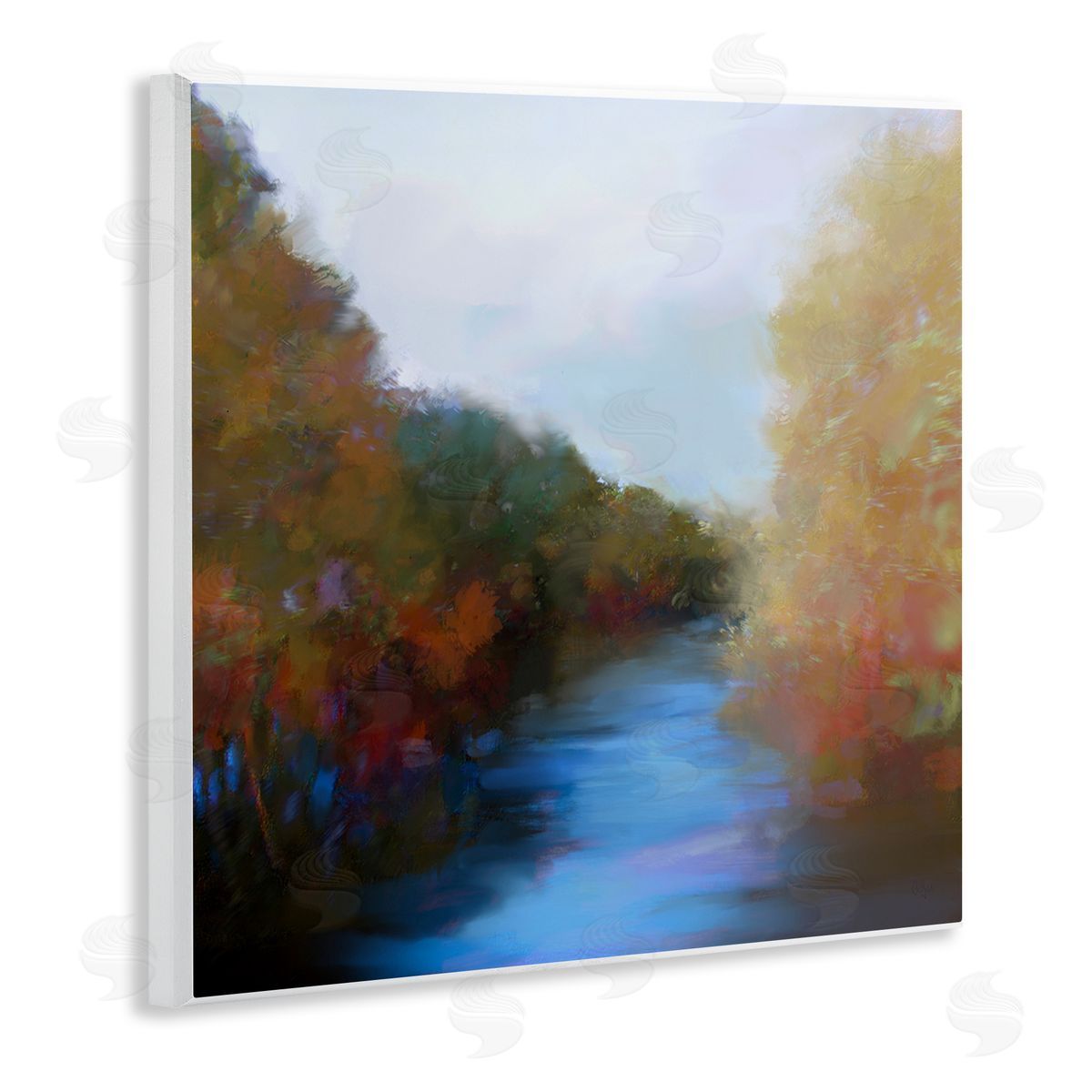 Lisa Ridgers Flowing River Nature Trees Foliage Wooden Wall Plaque Art Print