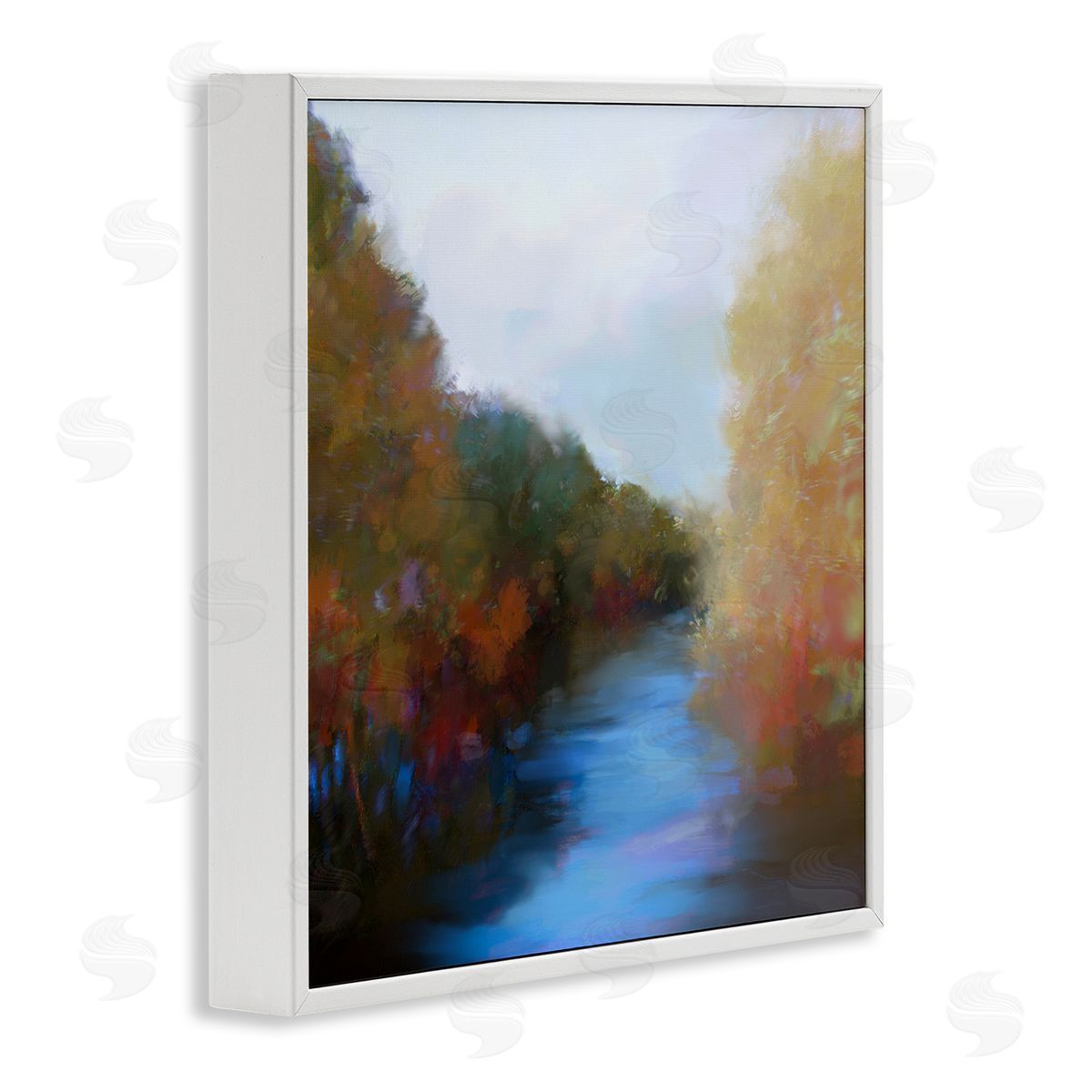 Lisa Ridgers Flowing River Nature Trees Foliage White Framed Glicee Wall Art Print