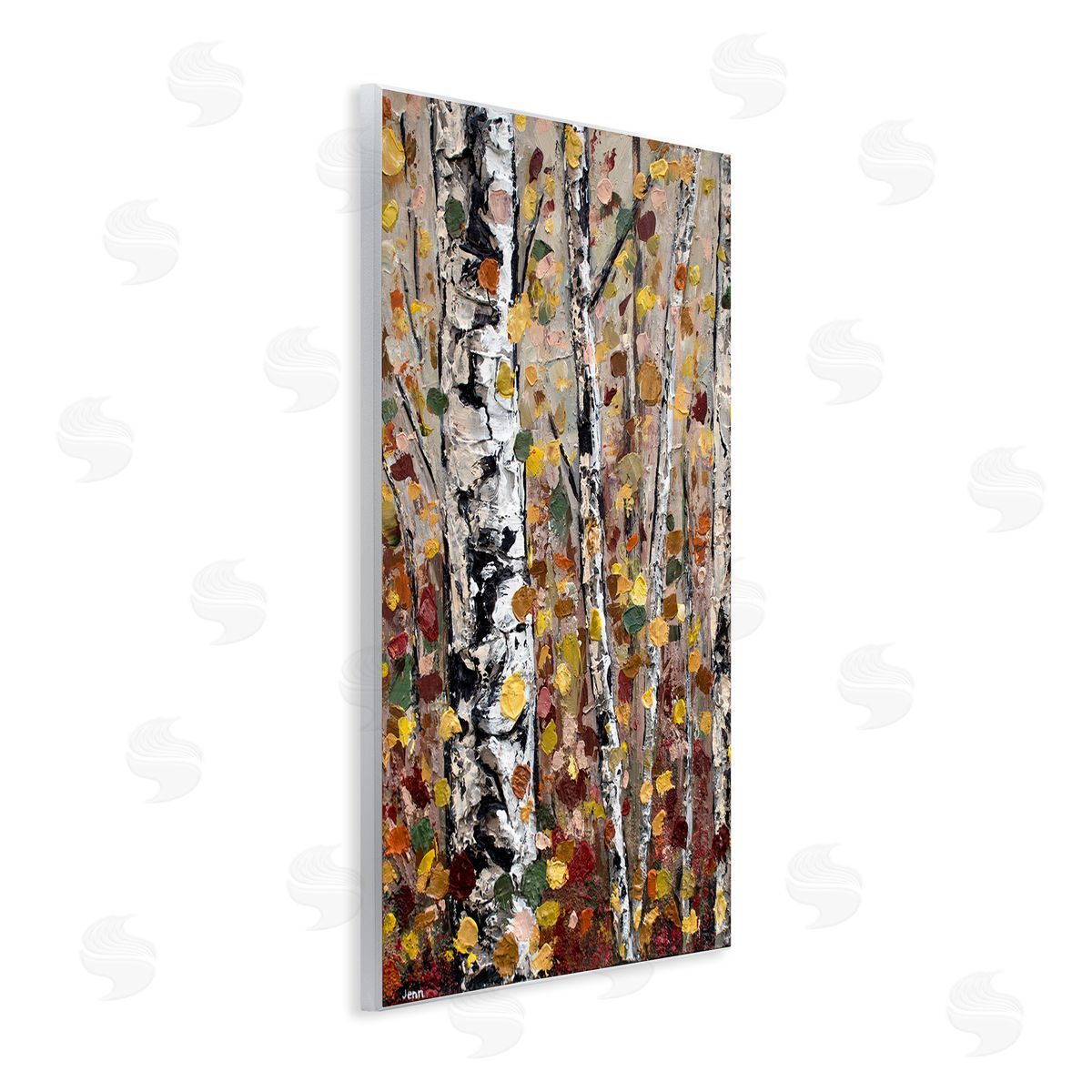 Autumn Birch Trees Abstract Leaves Wood Plaque Wall Art, Home Decor by Jen Seeley