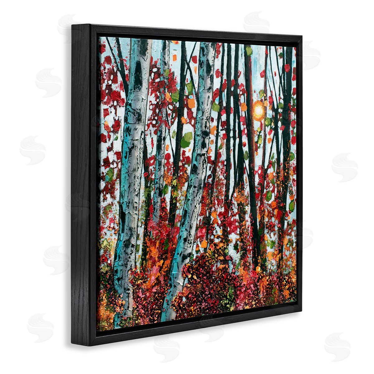 Jen Seeley Modern Bold Woodland Birch Trees Black Floating Frame Canvas Wall Art Print