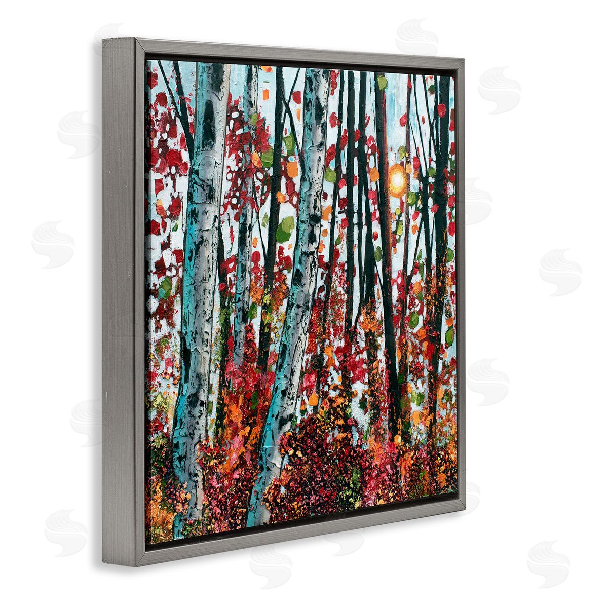 Jen Seeley Modern Bold Woodland Birch Trees Gray Floating Frame Canvas Wall Art Print