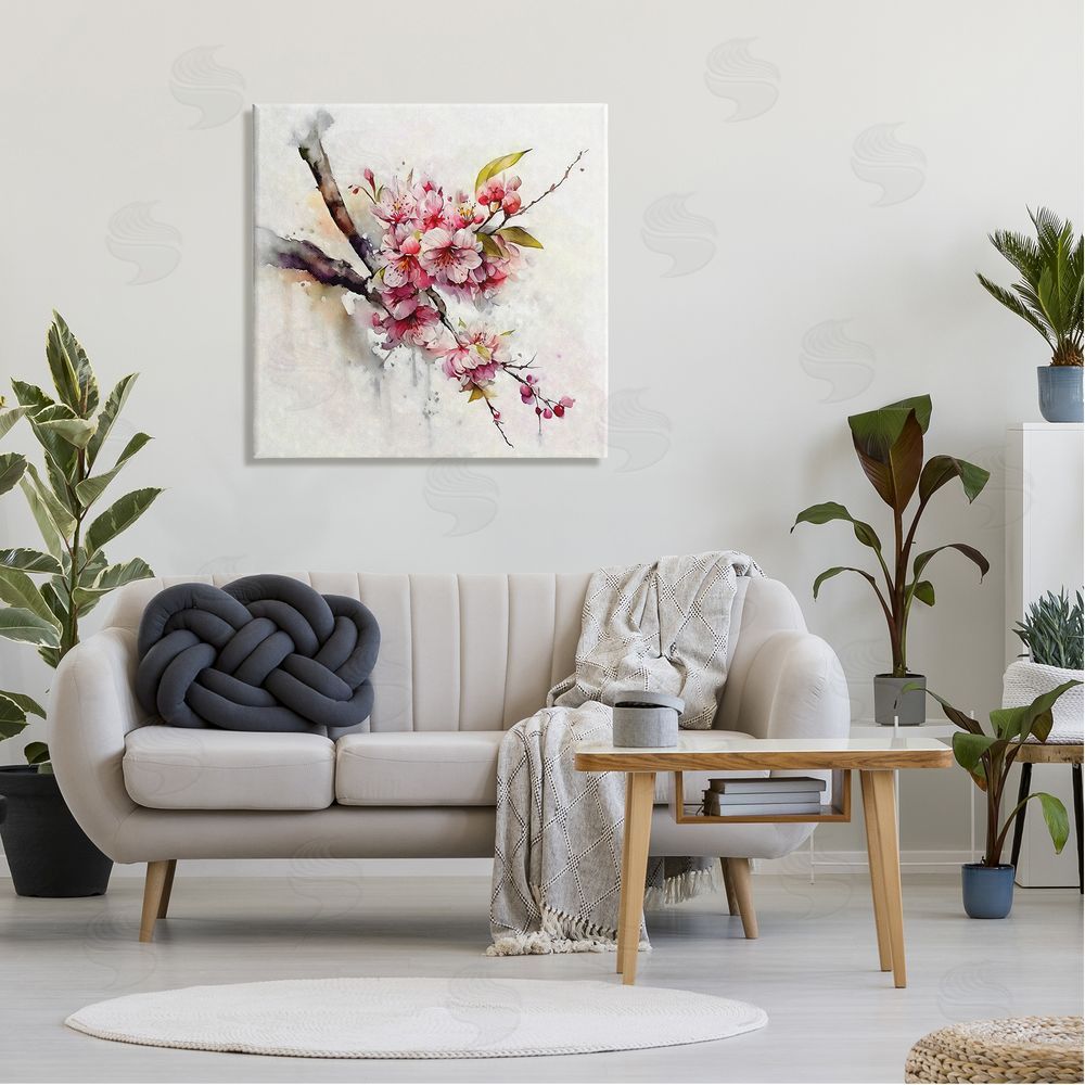 Ziwei Li Delicate Spring Cherry Blossoms Canvas Wall Art in Room