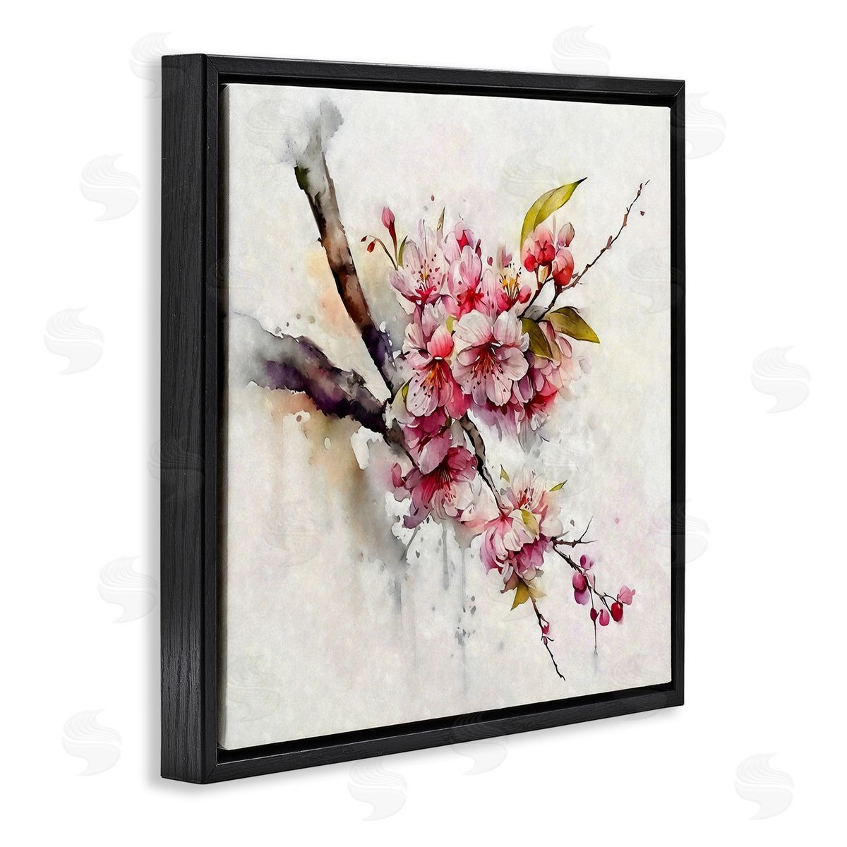 Ziwei Li Delicate Spring Cherry Blossoms Black Floating Frame Canvas Wall Art Print