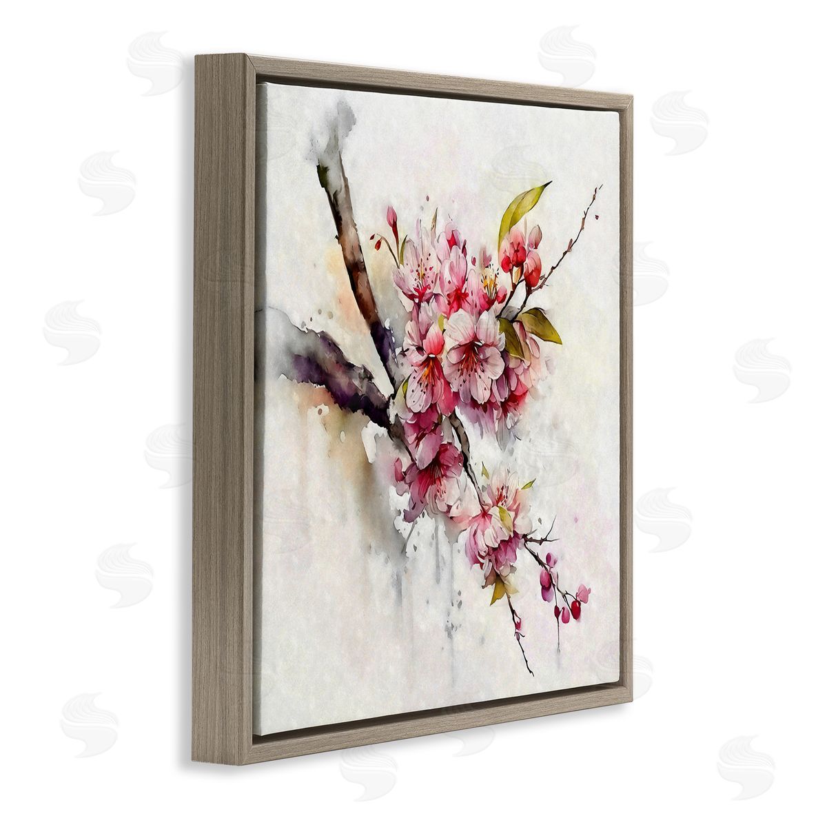 Ziwei Li Delicate Spring Cherry Blossoms Brown Floating Frame Canvas Wall Art Print