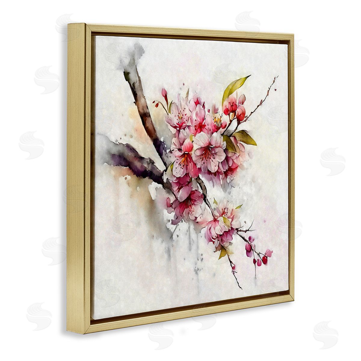Ziwei Li Delicate Spring Cherry Blossoms Gold Floating Frame Canvas Wall Art Print