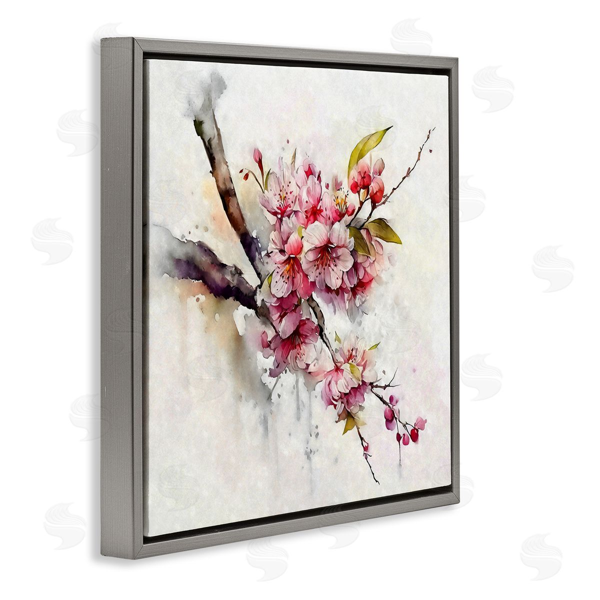 Ziwei Li Delicate Spring Cherry Blossoms Gray Floating Frame Canvas Wall Art Print