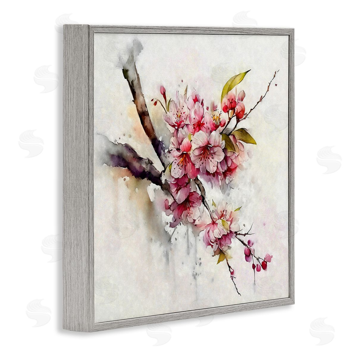 Ziwei Li Delicate Spring Cherry Blossoms Gray Framed Glicee Wall Art Print