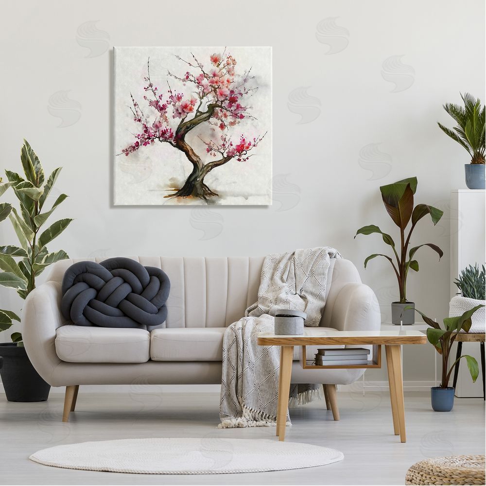 Ziwei Li Cherry Blossom Bonsai Tree Canvas Wall Art in Room