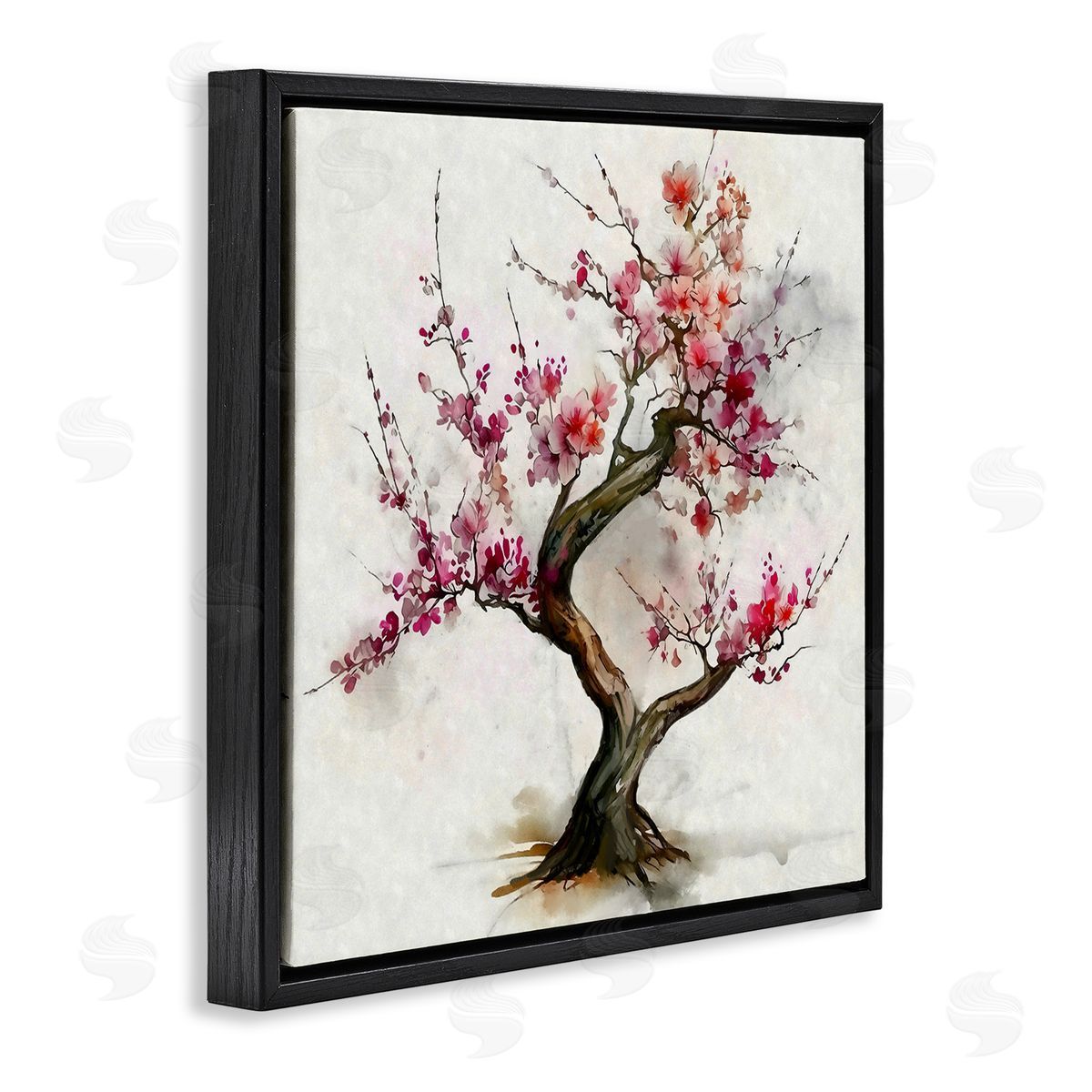 Ziwei Li Cherry Blossom Bonsai Tree Black Floating Frame Canvas Wall Art Print