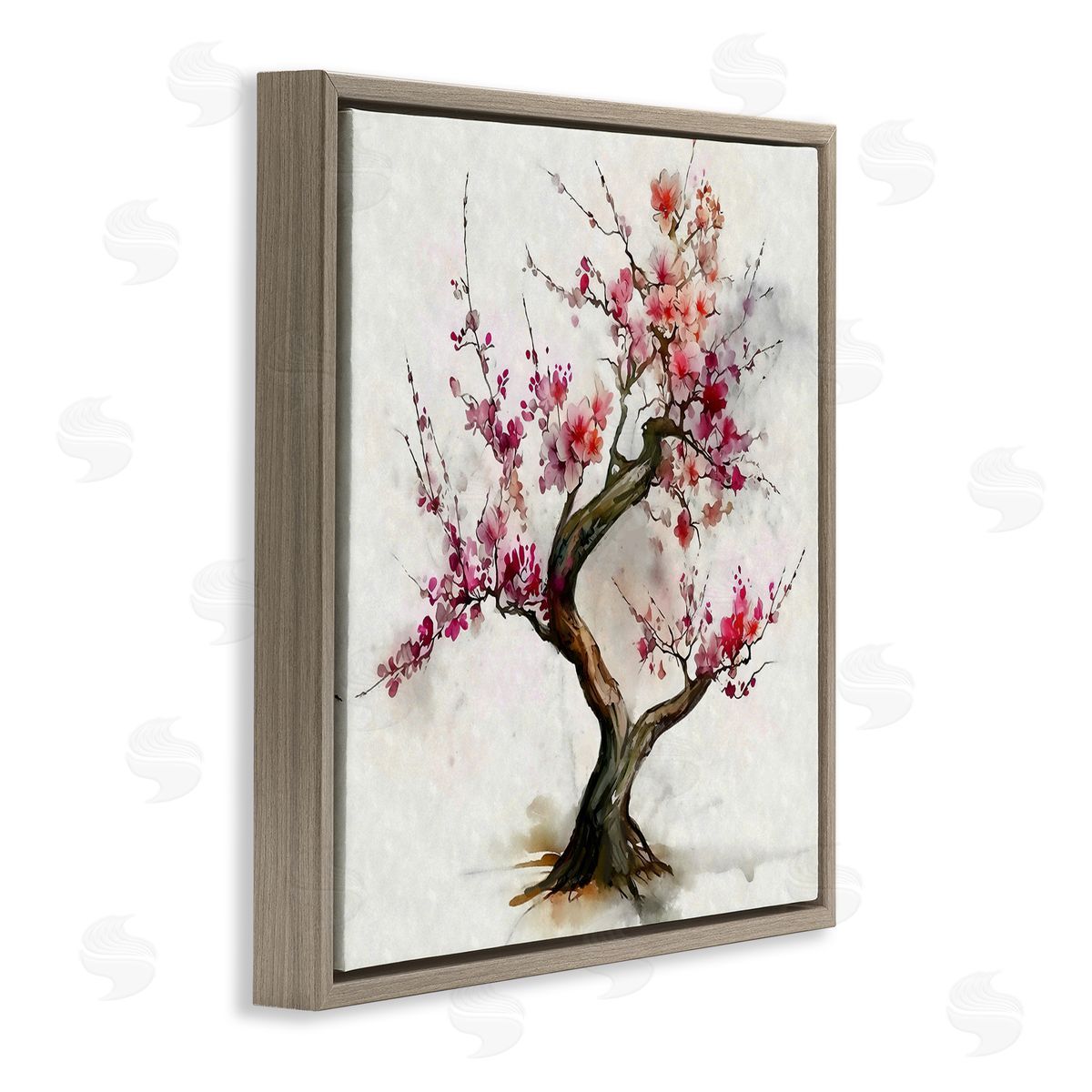 Ziwei Li Cherry Blossom Bonsai Tree Brown Floating Frame Canvas Wall Art Print