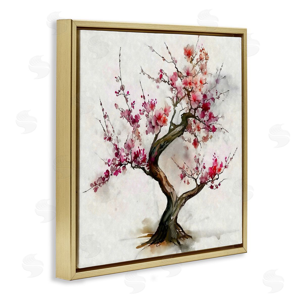 Ziwei Li Cherry Blossom Bonsai Tree Gold Floating Frame Canvas Wall Art Print