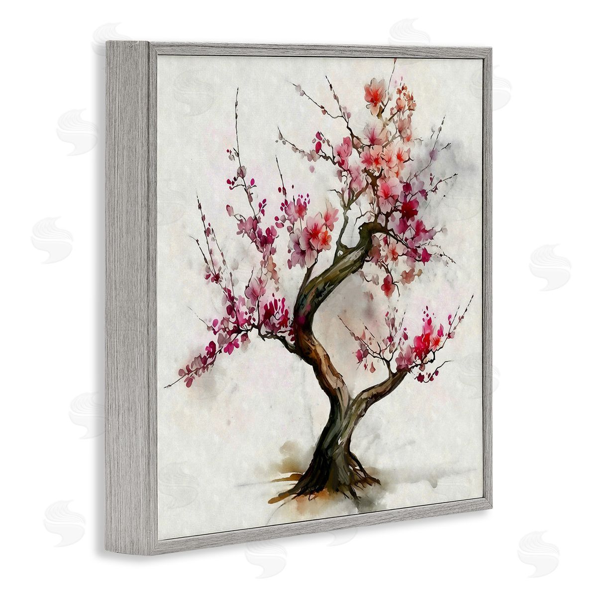 Ziwei Li Cherry Blossom Bonsai Tree Gray Framed Glicee Wall Art Print