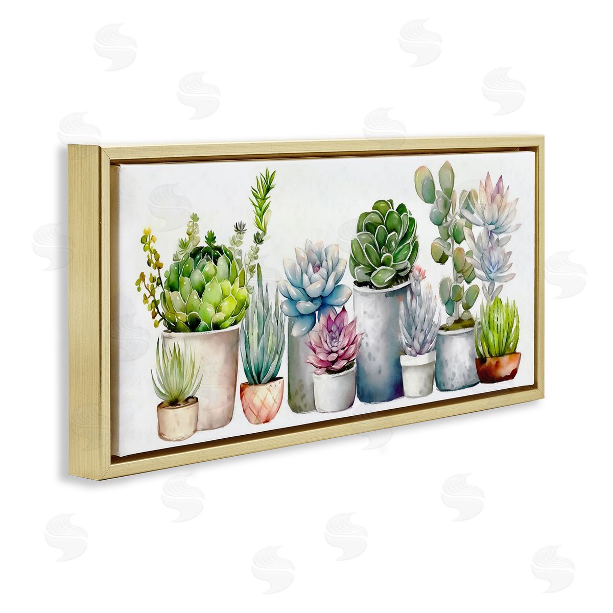 Ziwei Li Varied Succulent Garden Soft Hues Gold Floating Frame Canvas Wall Art Print
