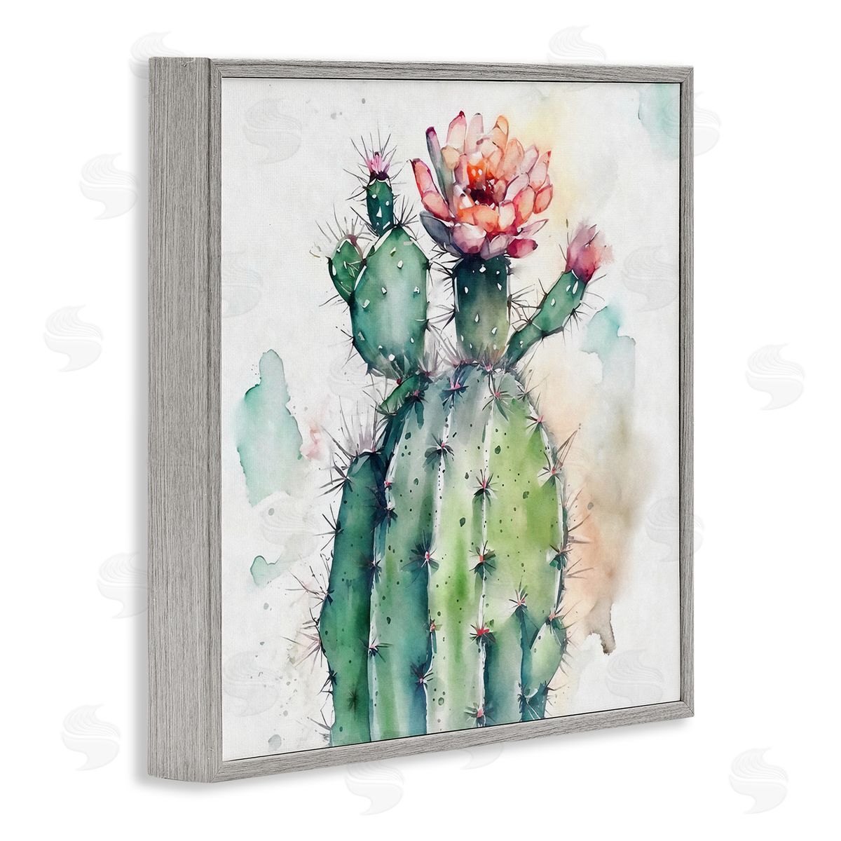 Ziwei Li Watercolor Cactus Desert Nature Gray Framed Glicee Wall Art Print