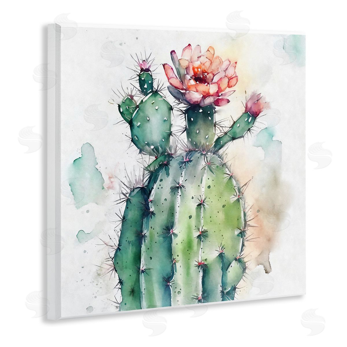 Ziwei Li Watercolor Cactus Desert Nature Wooden Wall Plaque Art Print