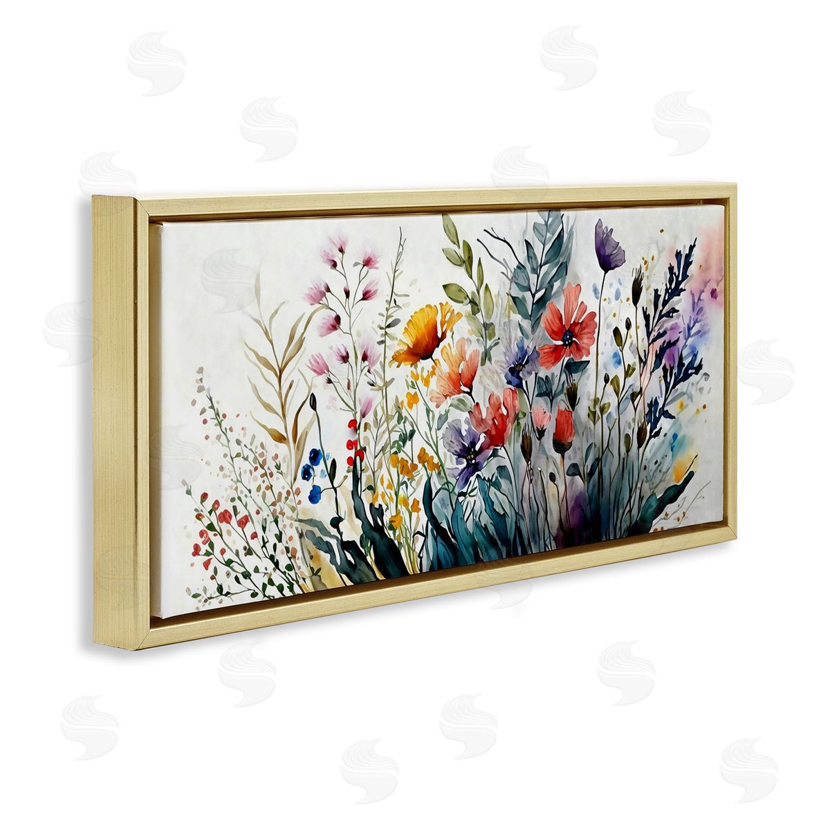 Bold Floral Hues Blooming Nature Gold Floating Frame Canvas Wall Art, Home Decor by Ziwei Li