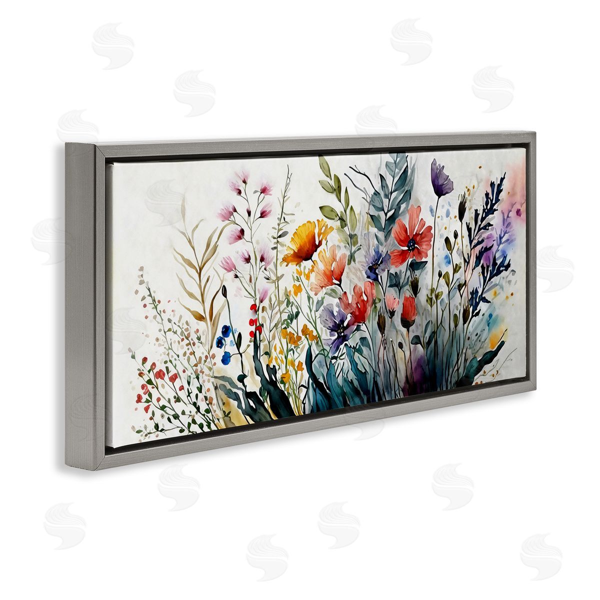 Bold Floral Hues Blooming Nature Grey Floating Frame Canvas Wall Art, Home Decor by Ziwei Li