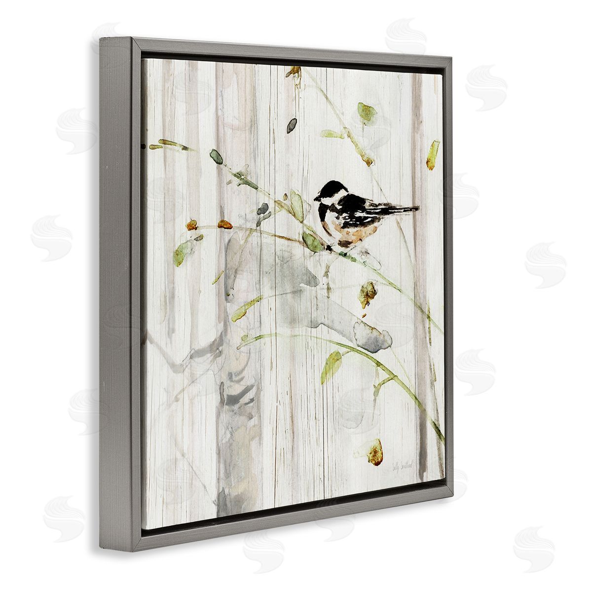 Sally Swatland Cottage Bird Botanical Nature Gray Floating Frame Canvas Wall Art Print