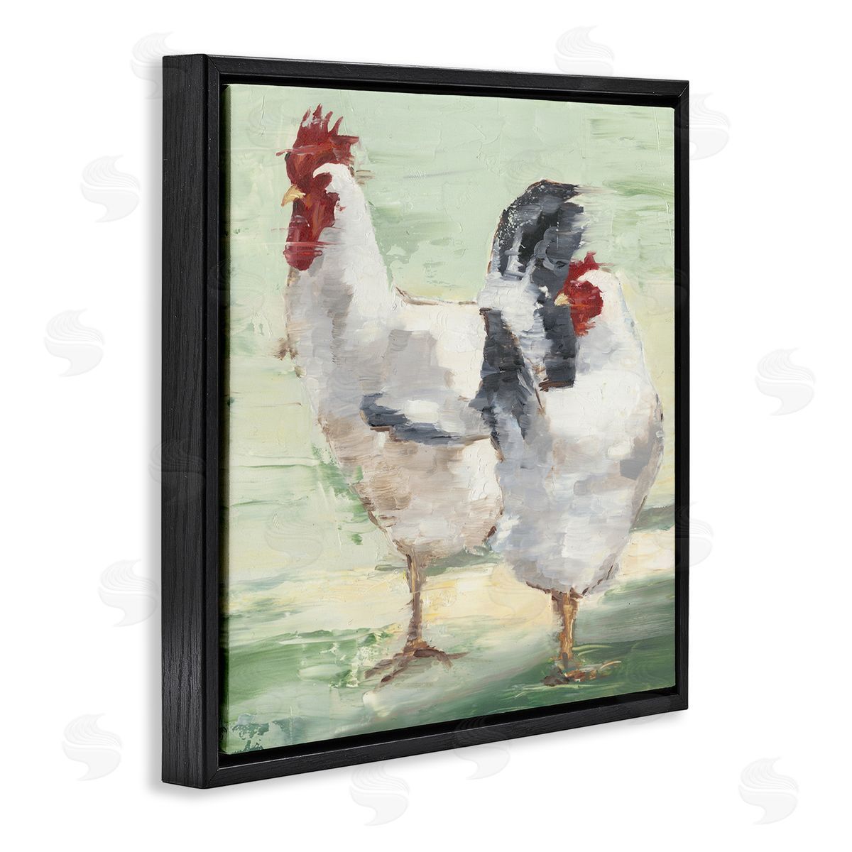 Farmhouse Chickens Hens Painting Black Floating Frame Canvas Wall Art, Home Decor by Ethan Harper