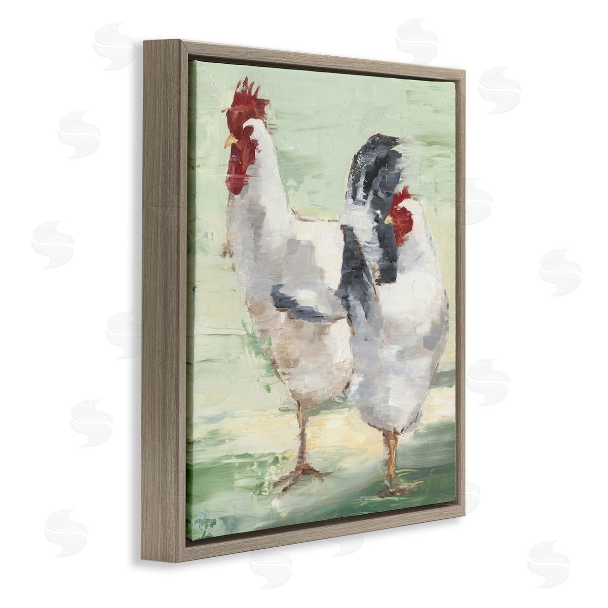 Farmhouse Chickens Hens Painting Brown Floating Frame Canvas Wall Art, Home Decor by Ethan Harper