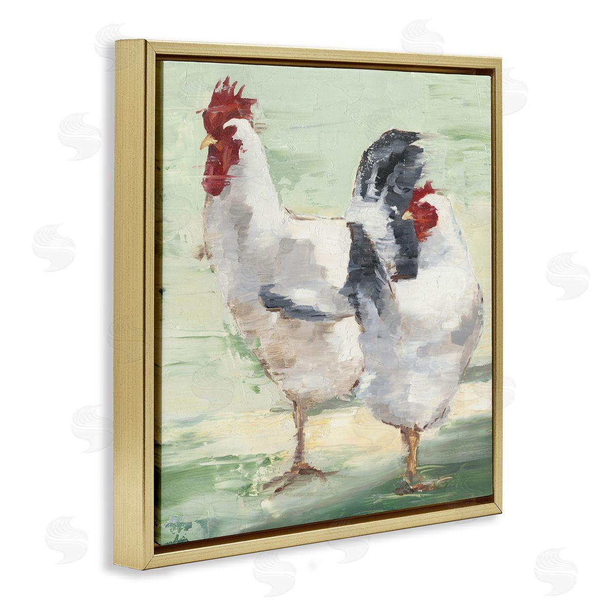 Farmhouse Chickens Hens Painting Gold Floating Frame Canvas Wall Art, Home Decor by Ethan Harper