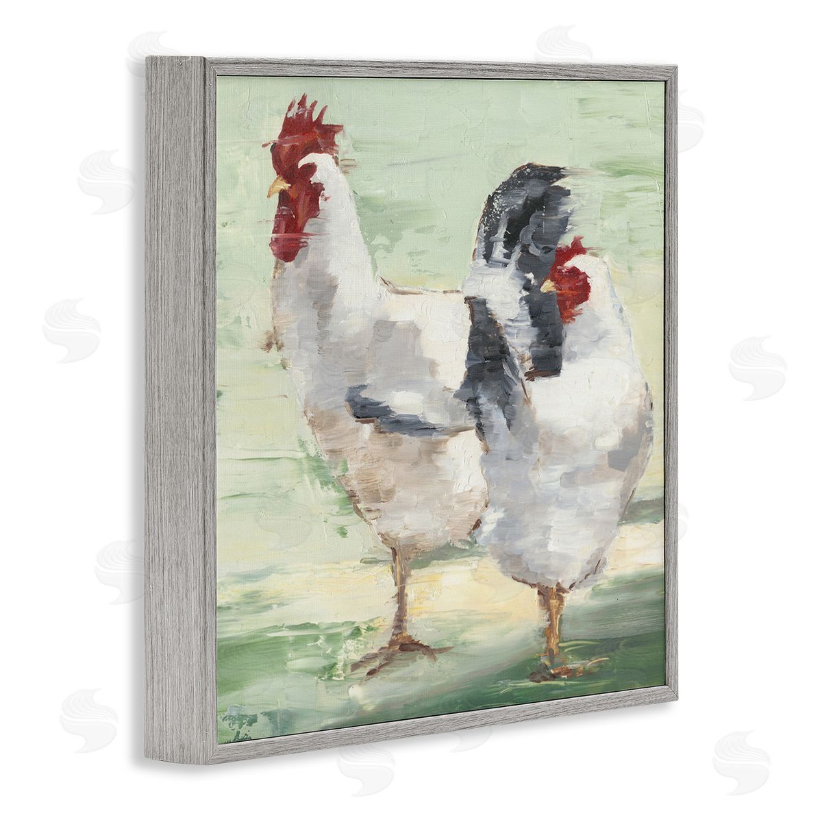 Farmhouse Chickens Hens Painting Grey Frame Print Wall Art, Home Decor by Ethan Harper