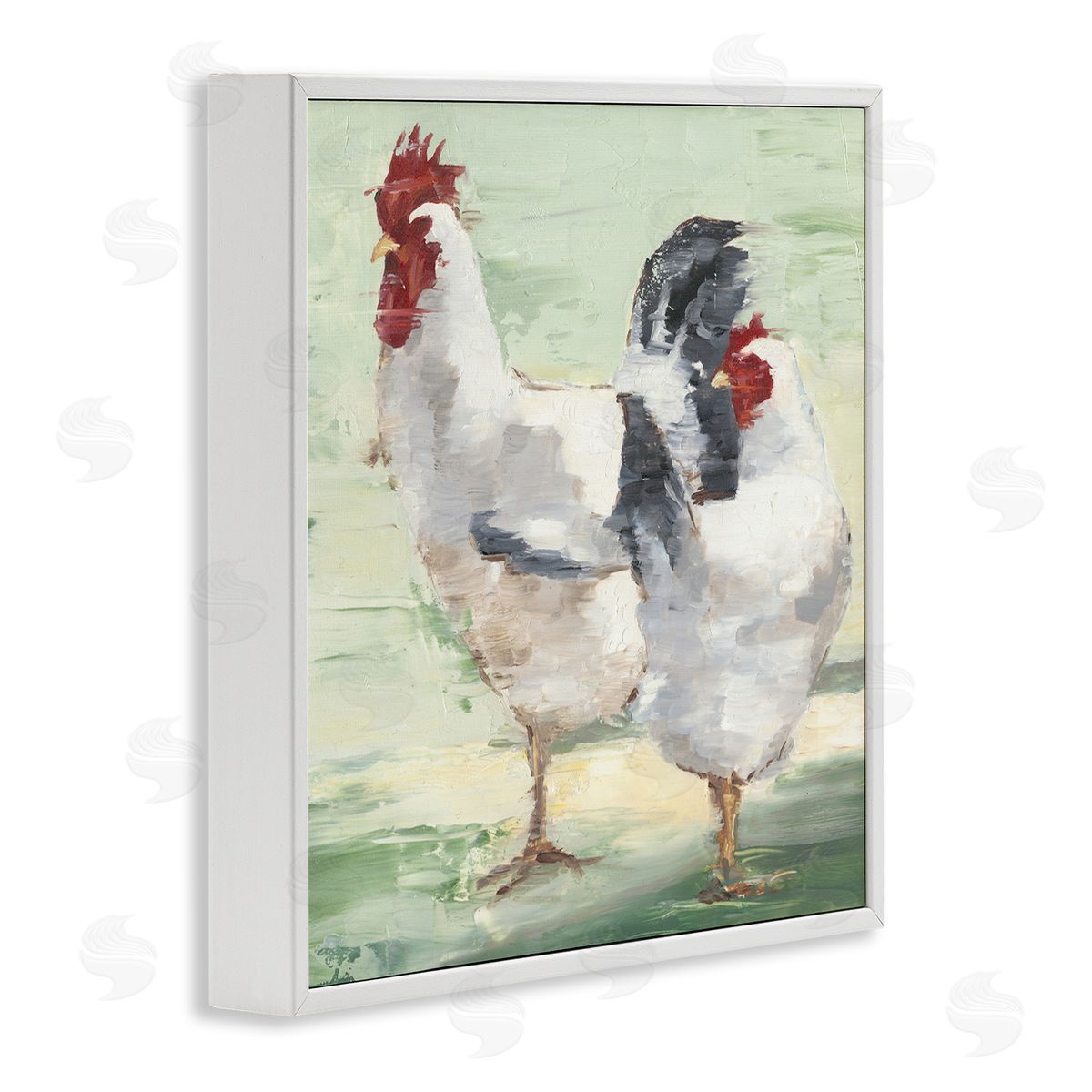 Farmhouse Chickens Hens Painting White Frame Print Wall Art, Home Decor by Ethan Harper
