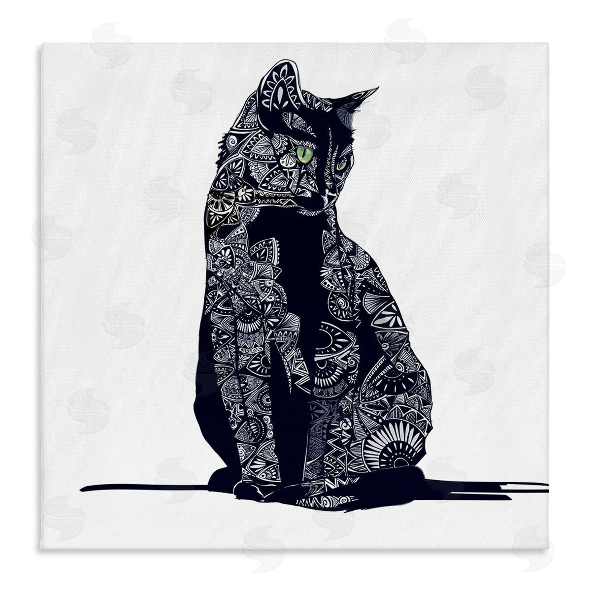 Emily Kalina Fractal Patterned Black Cat Stretched Canvas Wall Art Print