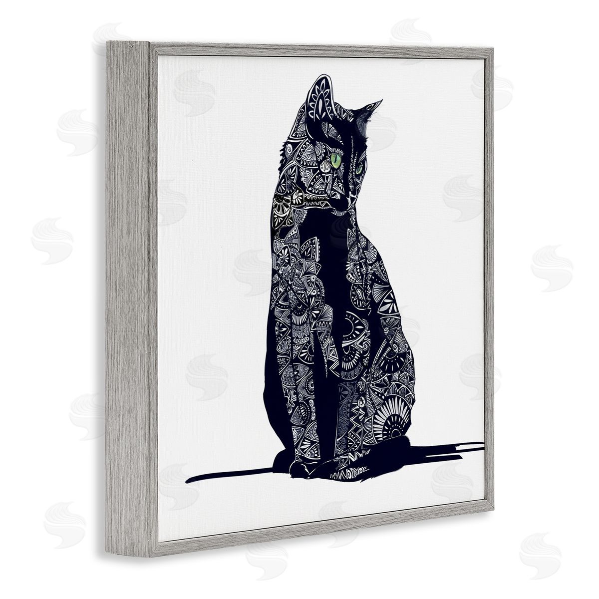 Emily Kalina Fractal Patterned Black Cat Gray Framed Glicee Wall Art Print