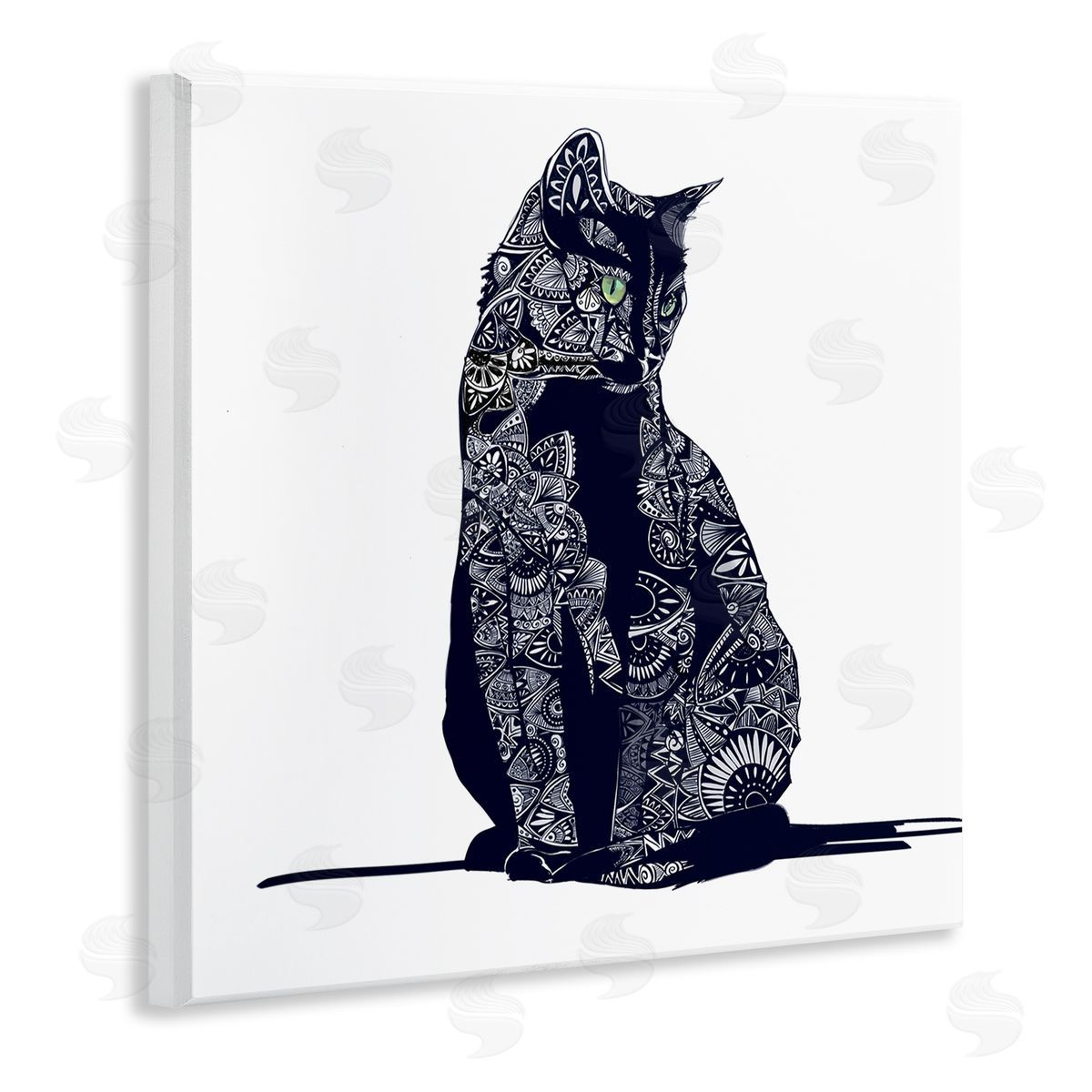 Emily Kalina Fractal Patterned Black Cat Wooden Wall Plaque Art Print