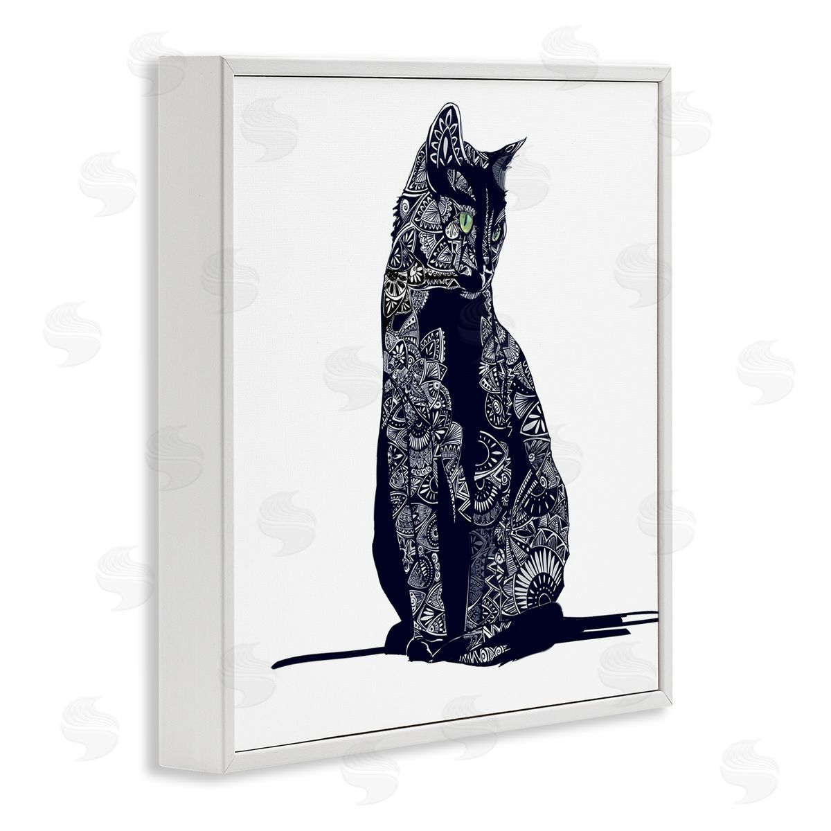 Emily Kalina Fractal Patterned Black Cat White Framed Glicee Wall Art Print