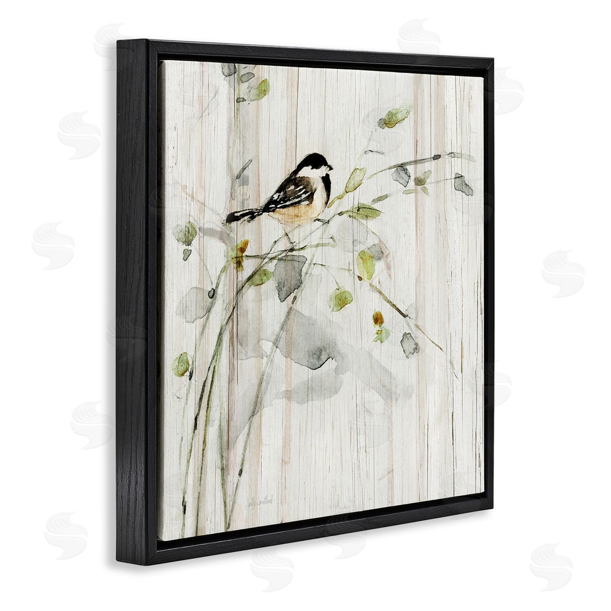 Danita Delimont Bird Perched Birch Pattern Black Floating Frame Canvas Wall Art Print